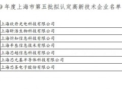 上海芯越入選2019 年度上海市第五批高新技術企業名單