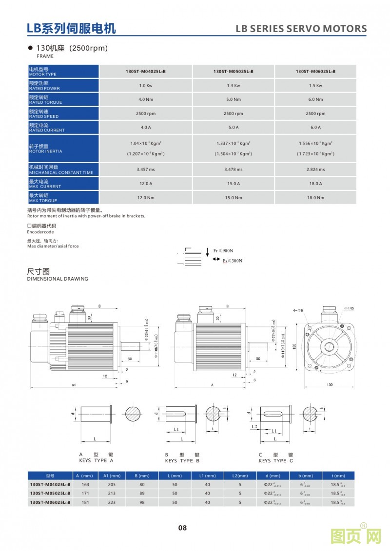 6-LB series 130ST servo motor華大電機130ST系列電機參數及外觀尺寸