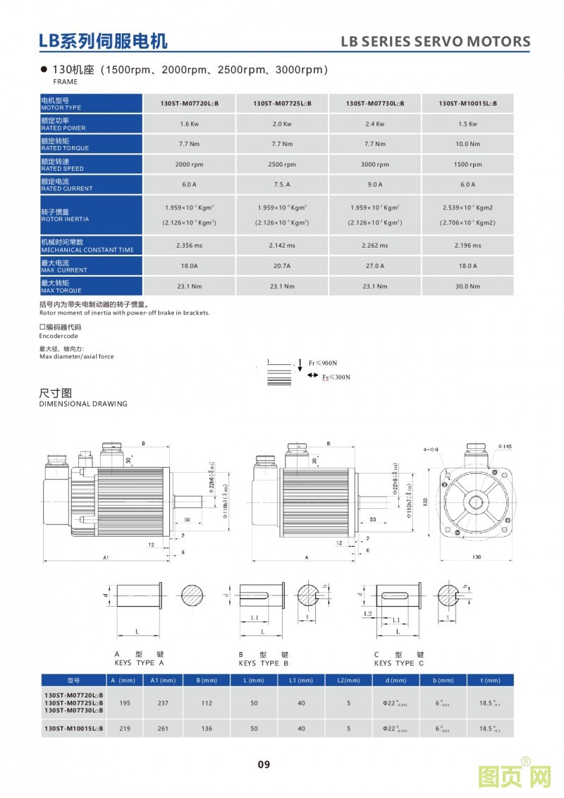 7-LB series 130ST servo motor華大伺服馬達130ST電機參數及尺寸