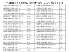 中國儀器儀表企業排名，按2024年營收(億元)，A股上市公司